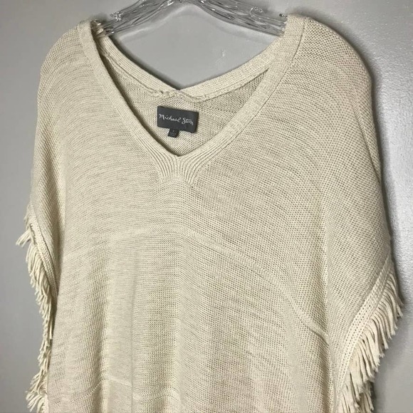 Women's Anthropologie Michael Stars Boho Fringe Poncho Sweater Natural Small - Picture 5 of 10